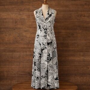 Vintage 80s Casuals Black & White Patchwork Maxi Dress | Boho Floral Geometric